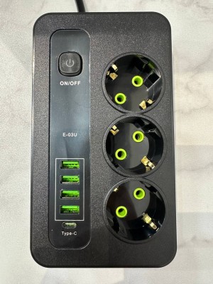 Сетевой фильтр 2м на 3 розетки 4 usb и type-c