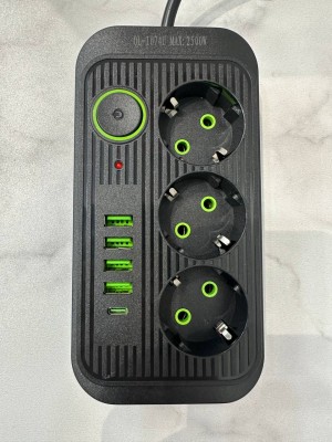 Сетевой фильтр 3м на 3 розетки 4 usb и type-c черный