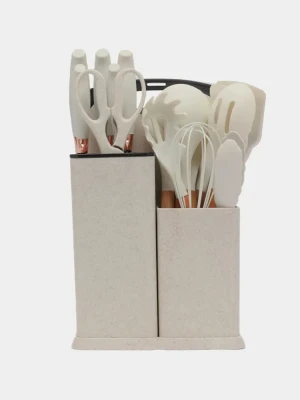 Набор кухонный Evryealth Kitchenwar Set с доской 19 шт силиконовый бежевый